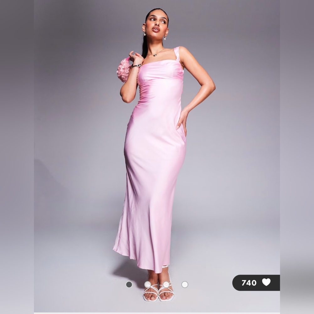 Pink Satin Maxi Dress